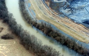 A coal ash spill in North Carolina's Dan River. According to the Waterkeeper Alliance, 