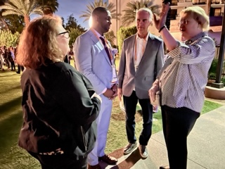 Amy Heins, Chair AAJ’s LGBT Caucus; AAJ President Navan Ward, Jr.; Public Justice President Dan Byrson; Palm Springs City Council, Mayor Lisa Middleton. Photo by Karen Ocamb/Public Justice
