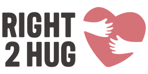 Black text "right 2 hug" and a red heart with arms hugging