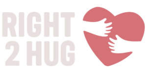Words Right 2 Hug next to a heart with hands and arms hugging heart.