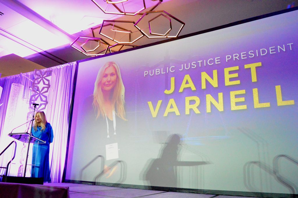 Public Justice Board President Janet Varnell speaks at the Public Justice Gala and Awards Dinner on July 22, 2024 at the Four Seasons in Downtown Nashville.