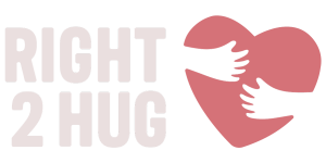Words Right 2 Hug next to a heart with hands and arms hugging heart.